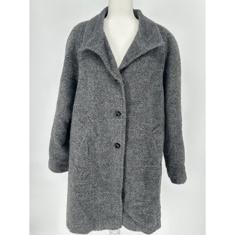 Vtg Bill Blass Grey Alpaca Merino Button Front Coat Long Sleeve Collared 16 read